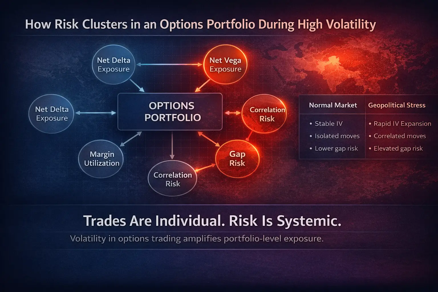 Risk dynamics in volatile options portfolios